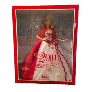 2010 Holiday Barbie Doll Red Cape White Dress Collectors Edition Mattel New Box